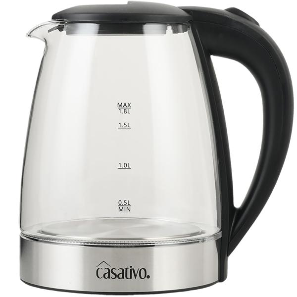 Bouilloire électrique élégante en verre, 1,8 litre, éclairage LED bleu, inox, 2200 W – arrêt automatique et protection contre le fonctionnement à sec