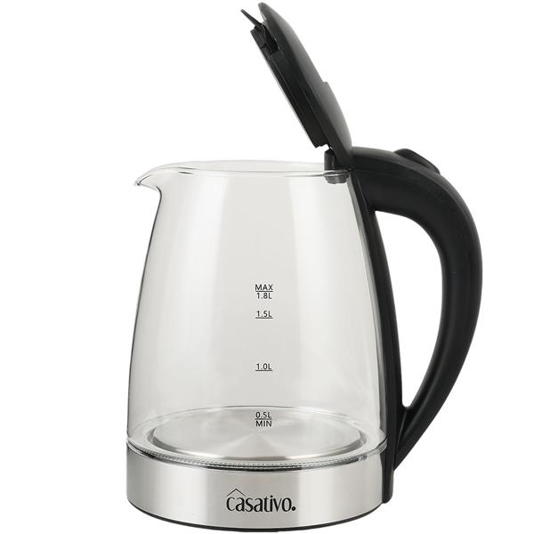 Bouilloire électrique élégante en verre, 1,8 litre, éclairage LED bleu, inox, 2200 W – arrêt automatique et protection contre le fonctionnement à sec