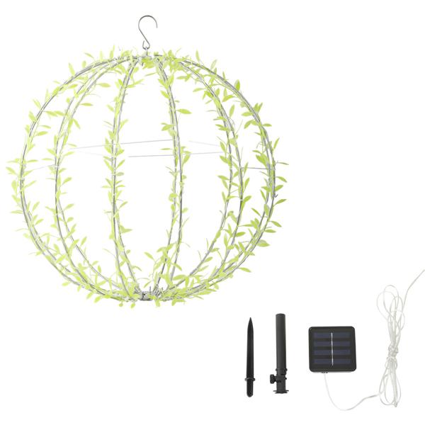 2er-Set Solar Leuchtkugel im Blätterdesign - Ø40cm Gartenkugel mit 144 warmweissen LEDs - IP44 Aussenleuchte inkl. Erdspiess, S-Haken und Solarpanel