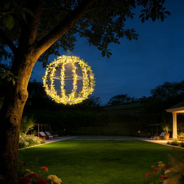 2er-Set Solar Leuchtkugel im Blätterdesign - Ø40cm Gartenkugel mit 144 warmweissen LEDs - IP44 Aussenleuchte inkl. Erdspiess, S-Haken und Solarpanel