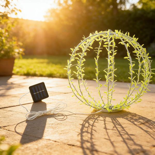 2er-Set Solar Leuchtkugel im Blätterdesign - Ø40cm Gartenkugel mit 144 warmweissen LEDs - IP44 Aussenleuchte inkl. Erdspiess, S-Haken und Solarpanel