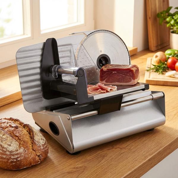 Leistungsstarke Brotschneidemaschine & Aufschnittmaschine 200W: Allesschneider für präzise Scheiben von Brot, Wurst & Käse