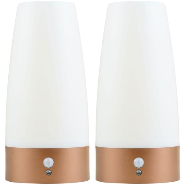 2 lampe à poser élégantes avec détecteur de mouvement – éclairage LED sans fil blanc chaud – idéales comme veilleuses pour une chambre à coucher