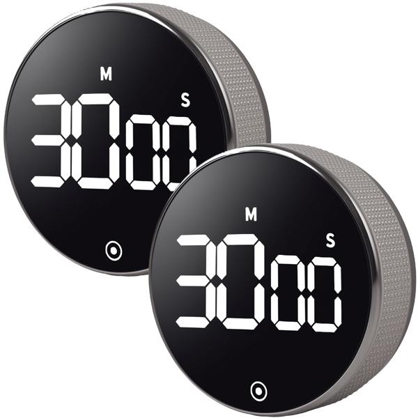 2er-Set Digitaler Küchen-Timer mit Drehrad - Praktische Eieruhr mit Magnet, lautem Alarm, Countdown-Funktion & grossem LCD-Display