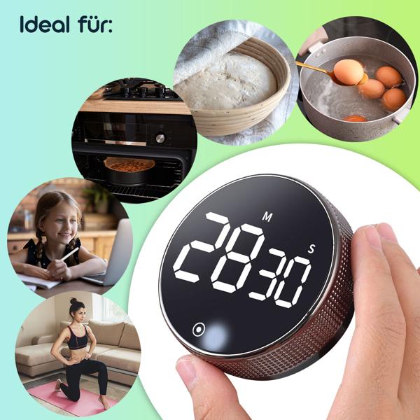 2er-Set Digitaler Küchen-Timer mit Drehrad - Praktische Eieruhr mit Magnet, lautem Alarm, Countdown-Funktion & grossem LCD-Display