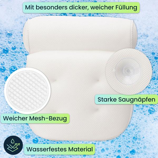 Luxuriöses Badewannen-Kissen für pure Entspannung - Ergonomische 2-Kammer-Nackenstütze - Das Wohlfühlkissen für Ihr Bad