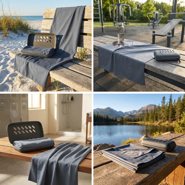 2er-Set Microfaser Handtuch 200x100 cm in Anthrazit, grosses Sporthandtuch schnelltrocknend & ultraleicht, Reisehandtuch inklusive Aufbewahrungsbox