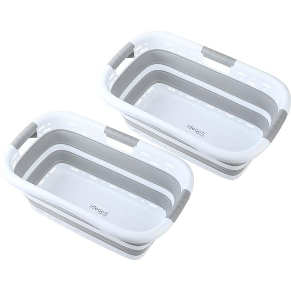 Set da 2 cesti portabiancheria pieghevoli 41 L – raccoglibiancheria salvaspazio in plastica con ventilazione – ultrapiatto 8,5 cm per lavanderia e campeggio