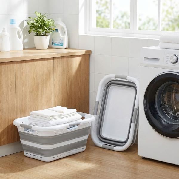 Set da 2 cesti portabiancheria pieghevoli 41 L – raccoglibiancheria salvaspazio in plastica con ventilazione – ultrapiatto 8,5 cm per lavanderia e campeggio