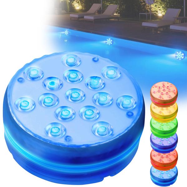 4er-Set Multicolor-LED-Unterwasserleuchte, mit Fernbedienung - Wasserdichte Pool Beleuchtung mit starken Saugnäpfen – Deko für Badewanne, Teich, Aquarium