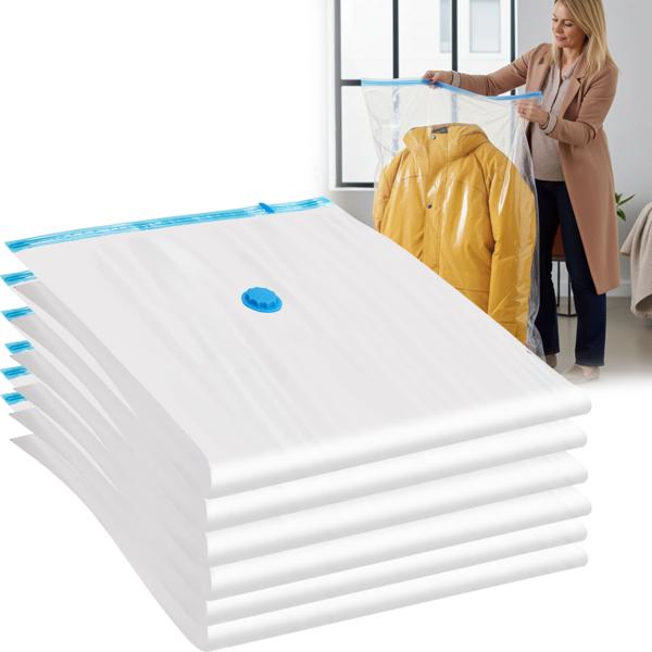 set di 6 sacchetti salvaspazio XL, 80 x 120 cm, compressione con l‘aspirapolvere, sacchetti per la conservazione, sacchetti per indumenti senza polvere o pieghe 