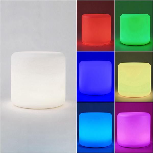 Moderna lampada da tavolo LED solare cilindrica e lampada da giardino con picchetto, cambio colore RGBW, ricaricabile via USB, IP44 resistente alle intemperie – ideale per il tuo giardino