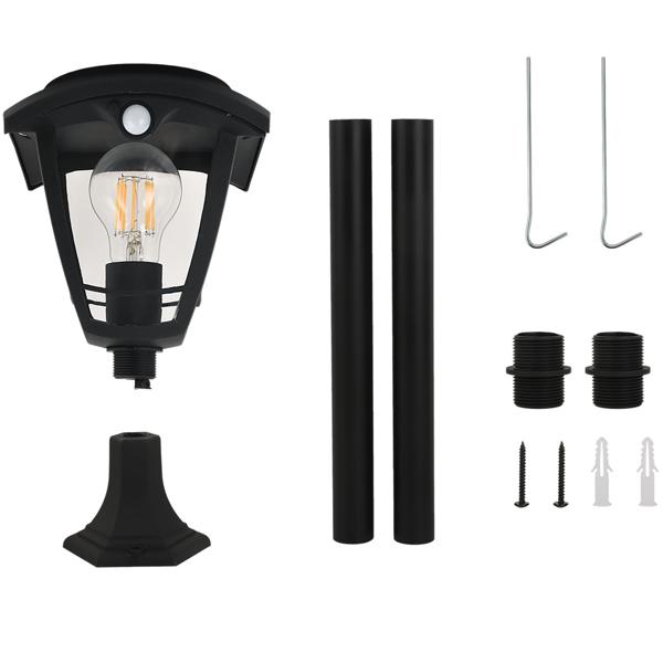 Solar-LED-Gartenlaterne mit PIR Bewegungssensor 90° & 6m Reichweite, IP44 Wasserfest, E27 Filament Lampe, 3 Modi, 111,5 cm, Aussenleuchte