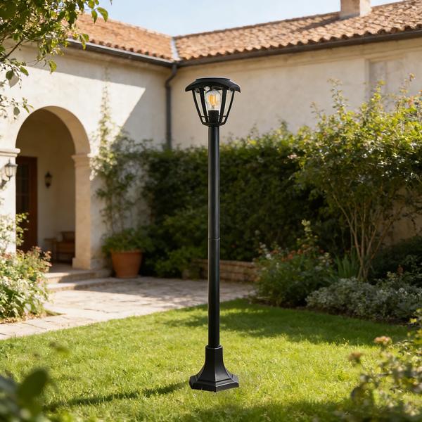 Solar-LED-Gartenlaterne mit PIR Bewegungssensor 90° & 6m Reichweite, IP44 Wasserfest, E27 Filament Lampe, 3 Modi, 111,5 cm, Aussenleuchte