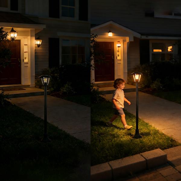 Solar-LED-Gartenlaterne mit PIR Bewegungssensor 90° & 6m Reichweite, IP44 Wasserfest, E27 Filament Lampe, 3 Modi, 111,5 cm, Aussenleuchte