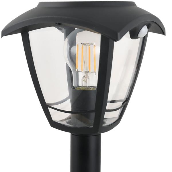 Solar-LED-Gartenlaterne mit PIR Bewegungssensor 90° & 6m Reichweite, IP44 Wasserfest, E27 Filament Lampe, 3 Modi, 111,5 cm, Aussenleuchte