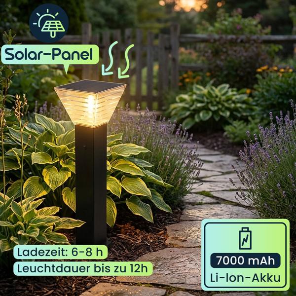 Premium Solar Säulen-Wegeleuchte 60cm aus Aluminium in Schwarz, 300lm, IP65 wasserfest, 360° Abstrahlung, 2 Lichtfarben & Leuchtmodi, Gartenlampe