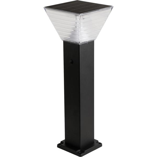 Borne solaire extérieure en aluminium noir, 60 cm, 300 lm, IP65, résistante aux intempéries, éclairage à 360°, 2 couleurs de lumière et modes d’éclairage