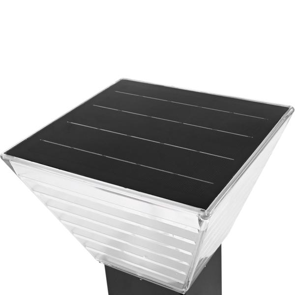 Borne solaire extérieure en aluminium noir, 60 cm, 300 lm, IP65, résistante aux intempéries, éclairage à 360°, 2 couleurs de lumière et modes d’éclairage