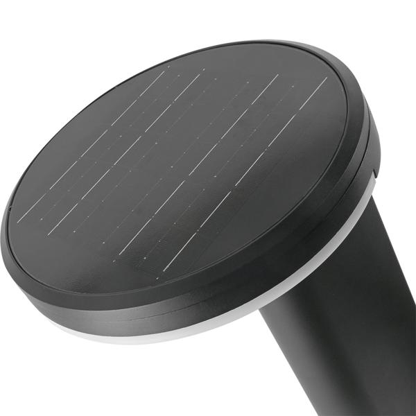 Borne solaire extérieure en aluminium noir, 300 lm, LED SMD, capteur de luminosité, 2 modes d’éclairage – lampe de jardin moderne et résistante aux intempéries