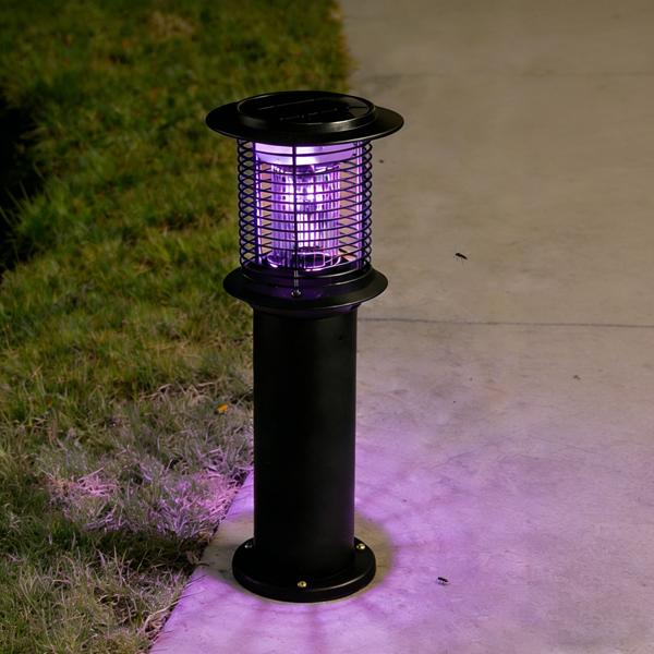 6 lampes de jardin solaires en acier inoxydable avec destructeur de moustiques, balises LED 2 en 1, lumière blanc chaud 300 lm, UV de 15 lm contre les insectes, IP44, 25 x 60 cm