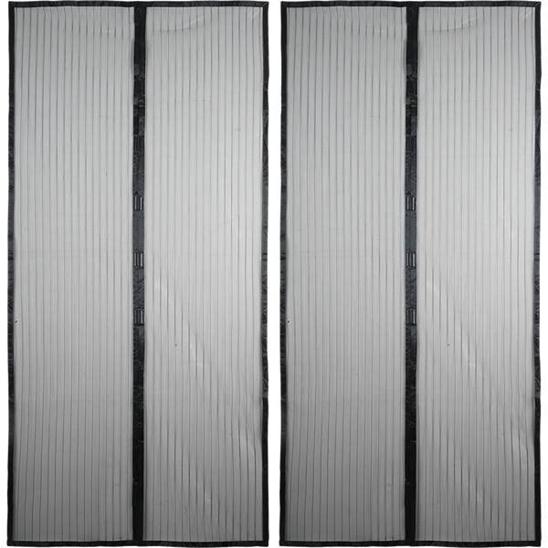 2er-Set Magnet Insektenschutz Türvorhang 100x210 cm für Balkon & Terrasse, Fliegengitter ohne Bohren mit Klettband, Fliegenvorhang Schwarz Mesh