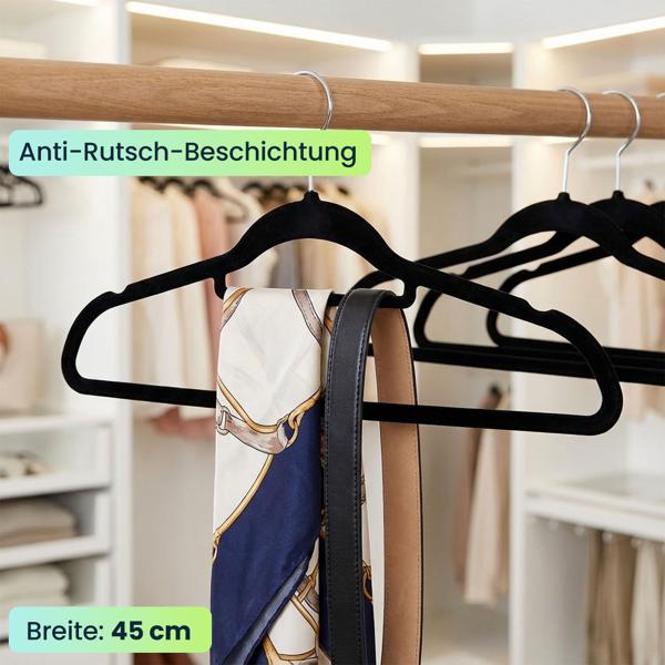 Premium Kleiderbügel, 50er-Set, mit 360 Grad drehbarem Haken, Antirutsch Beschichtung und extra Halter für Krawatten, Gürtel oder Schals, Platzsparend
