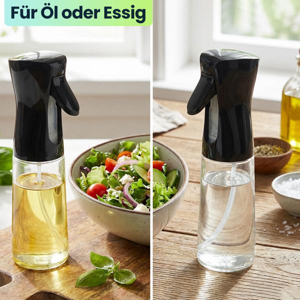 Premium Öl Sprüher & Essig Zerstäuber aus Glas 200ml – Ideal für Heissluftfritteuse, Salate & Grillen – Edle Sprühflasche 6x20cm für eine gesunde Küche im Alltag
