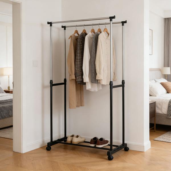 Portant à vêtements mobile avec double tringle – largeur 80 cm – hauteur réglable de 90 à 160 cm – Portant de garde‑robe stable pour vos vêtements