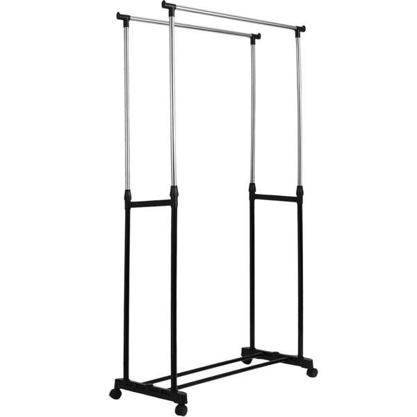 Portant à vêtements mobile avec double tringle – largeur 80 cm – hauteur réglable de 90 à 160 cm – Portant de garde‑robe stable pour vos vêtements