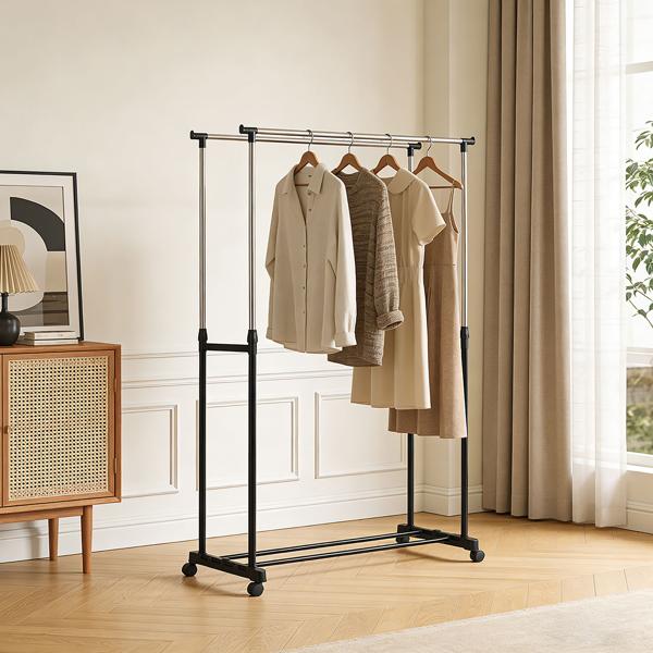 Portant à vêtements mobile avec double tringle – largeur 80 cm – hauteur réglable de 90 à 160 cm – Portant de garde‑robe stable pour vos vêtements