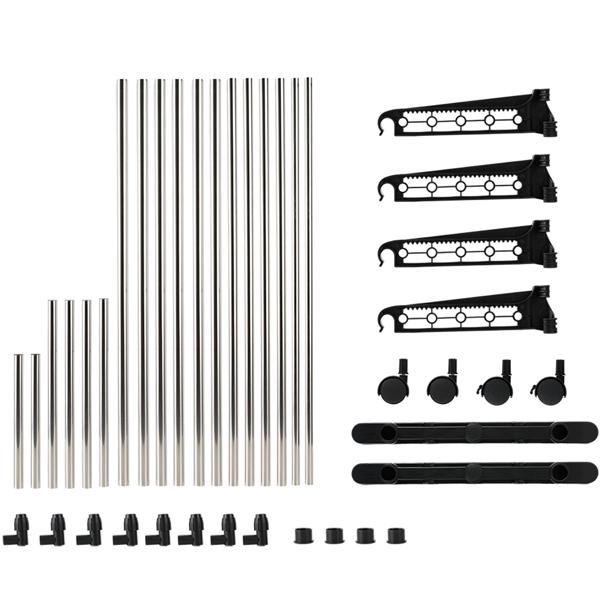 Portant à vêtements mobile avec double tringle, extensible et réglable en hauteur – portemanteau sur roulettes avec étagère à chaussures et ailes latérales de suspension