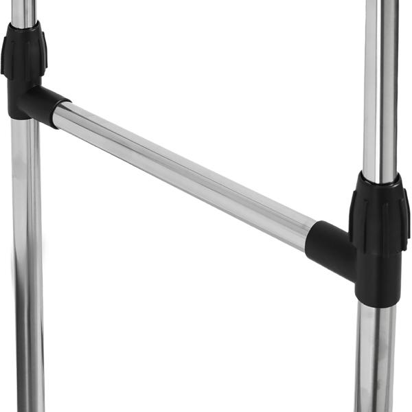 Portant à vêtements mobile avec double tringle, extensible et réglable en hauteur – portemanteau sur roulettes avec étagère à chaussures et ailes latérales de suspension