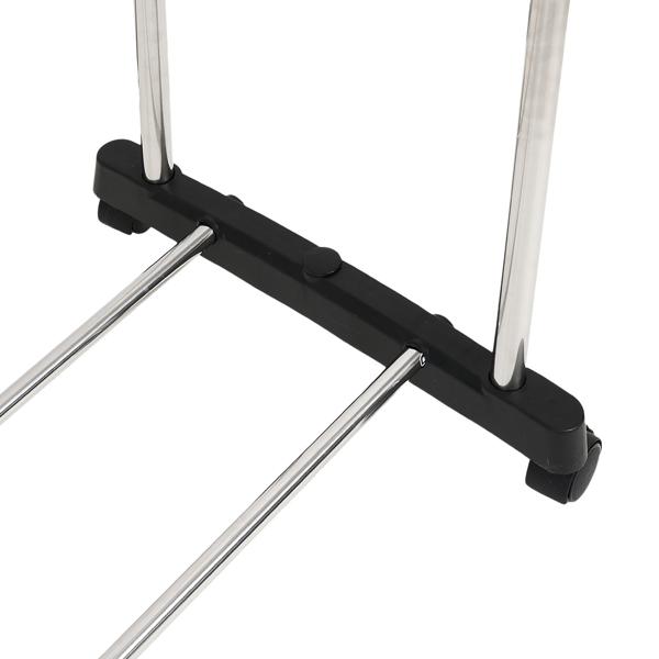 Portant à vêtements mobile avec double tringle, extensible et réglable en hauteur – portemanteau sur roulettes avec étagère à chaussures et ailes latérales de suspension