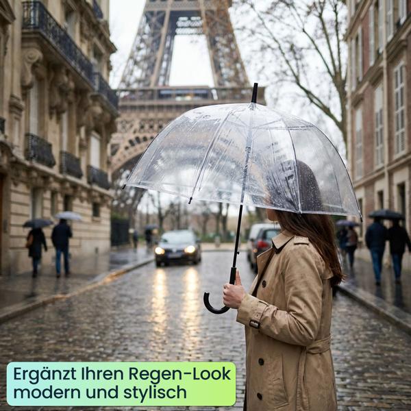 Transparenter Regenschirm mit Automatik, 85 cm Durchmesser, klarer Glockenschirm für Damen & Herren, robuster Stockschirm mit Einhand-Öffnung