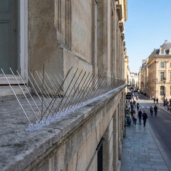 Lot efficace de 5 bandes de pics anti-pigeons, 3 rangées de pointes en acier inoxydable, 2,5 m – longueur adaptable – pointes robustes pour une protection optimale contre les oiseaux