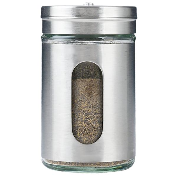 Elegante spargispezie in acciaio inox con finestra di ispezione, set da 6, barattolo da 94 ml per spezie, erbe, sale, pepe, spargitore con 3 dimensioni di fori regolabili