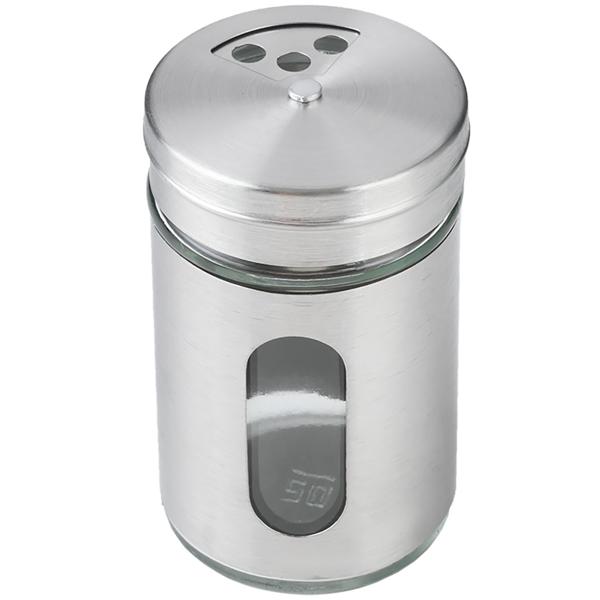 Elegante spargispezie in acciaio inox con finestra di ispezione, set da 6, barattolo da 94 ml per spezie, erbe, sale, pepe, spargitore con 3 dimensioni di fori regolabili