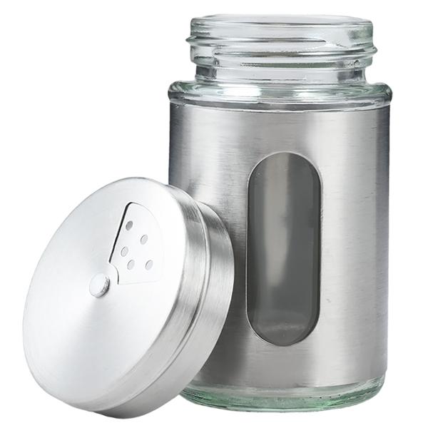 Elegante spargispezie in acciaio inox con finestra di ispezione, set da 6, barattolo da 94 ml per spezie, erbe, sale, pepe, spargitore con 3 dimensioni di fori regolabili