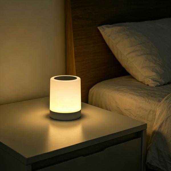 Lampada da tavolo ricaricabile con comando touch, 6 colori di luce e bianco caldo, comoda ricarica USB‑C, pratica maniglia integrata per appenderla