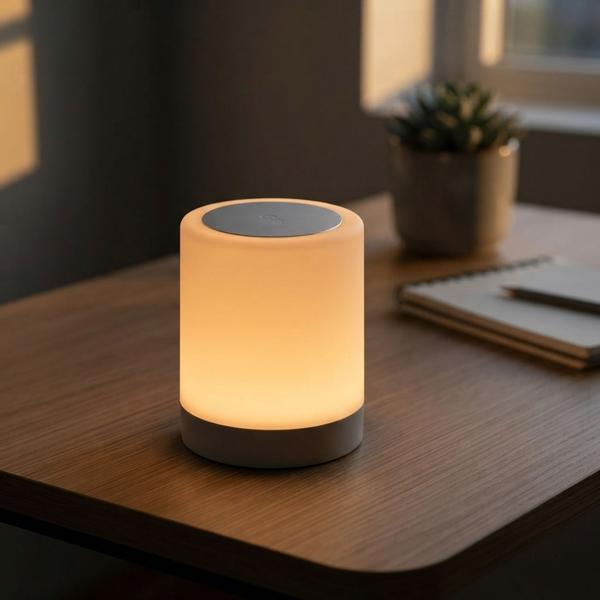 Lampada da tavolo ricaricabile con comando touch, 6 colori di luce e bianco caldo, comoda ricarica USB‑C, pratica maniglia integrata per appenderla