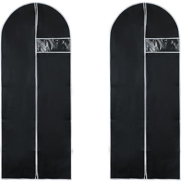 2er-Set Kleiderschutzhüllen Schwarz mit Reissverschluss und Sichtfenster Kleidersack für Anzüge Kostüme Kleider Schutzhülle mit Kleiderbügelöffnung