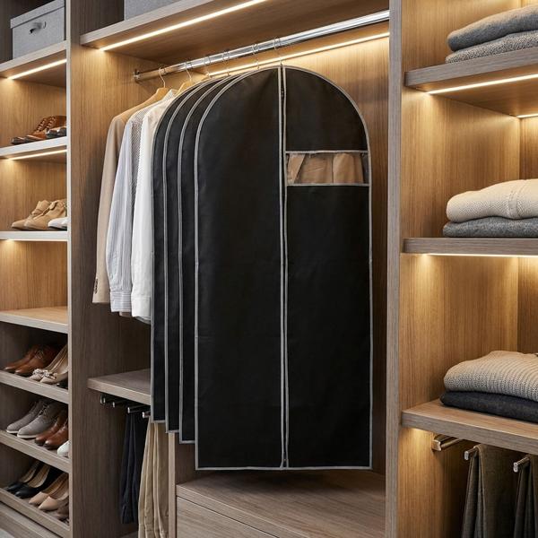 2er-Set Kleiderschutzhüllen Schwarz mit Reissverschluss und Sichtfenster Kleidersack für Anzüge Kostüme Kleider Schutzhülle mit Kleiderbügelöffnung