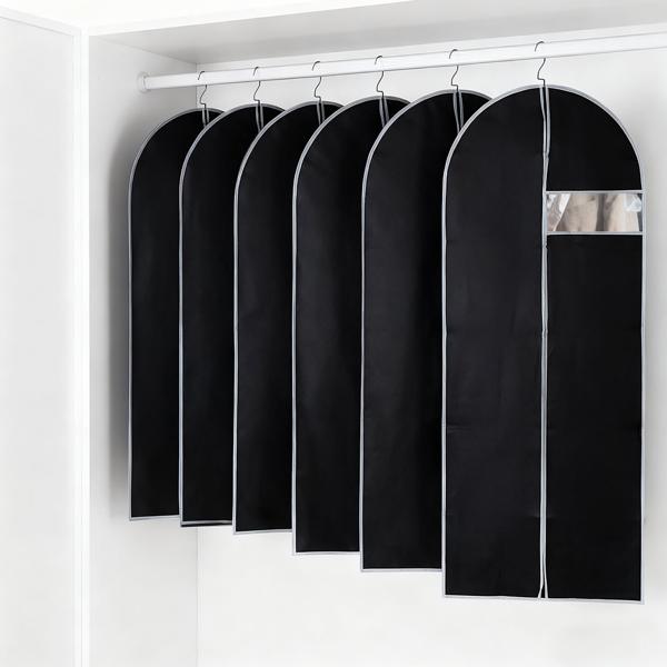 2er-Set Kleiderschutzhüllen Schwarz mit Reissverschluss und Sichtfenster Kleidersack für Anzüge Kostüme Kleider Schutzhülle mit Kleiderbügelöffnung