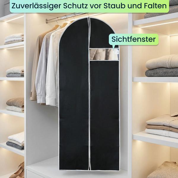 12er-Set Kleiderschutzhüllen Schwarz mit Reissverschluss und Sichtfenster Kleidersack für Anzüge Kostüme Kleider Schutzhülle mit Kleiderbügelöffnung
