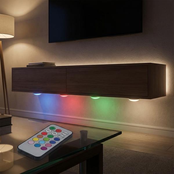 4er-Set LED Push-Lichter mit Fernbedienung: 12 Farben, Farbewechsel - Klebe-Leuchten für Schrank, Regale, Vitrine - Nachtlicht dimmbar mit Timer