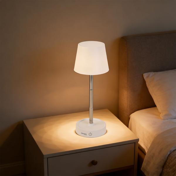 2er-Set Edle LED Tischleuchte dimmbar & aufladbar: Akku Nachttischlampe modern, Höhe verstellbar, warmweiss - kabellose Leselampe in Edelstahl-Design