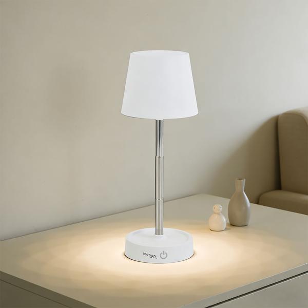 2er-Set Edle LED Tischleuchte dimmbar & aufladbar: Akku Nachttischlampe modern, Höhe verstellbar, warmweiss - kabellose Leselampe in Edelstahl-Design