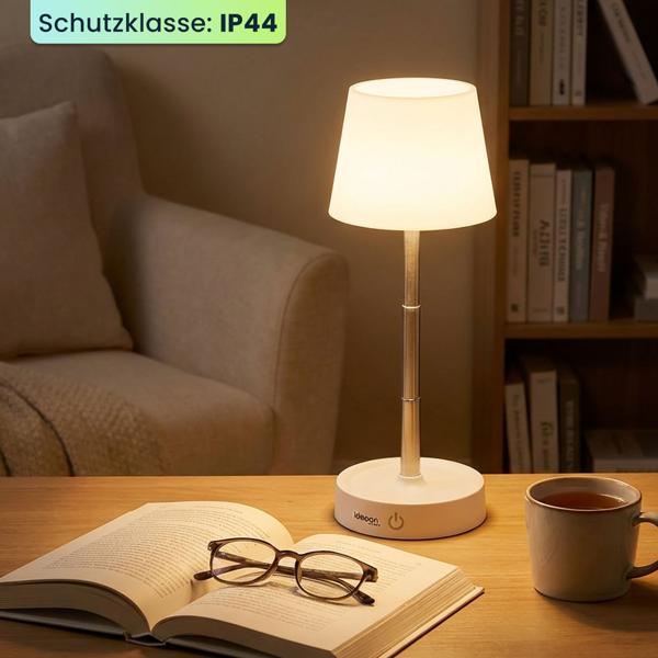 2er-Set Edle LED Tischleuchte dimmbar & aufladbar: Akku Nachttischlampe modern, Höhe verstellbar, warmweiss - kabellose Leselampe in Edelstahl-Design