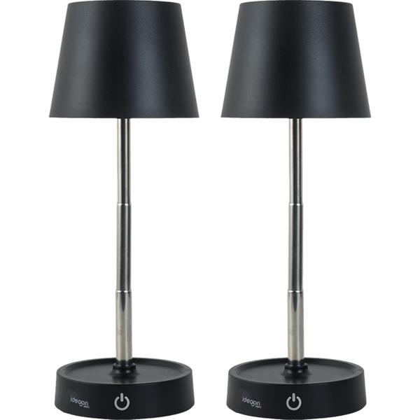 2er-Set Edle LED Tischleuchte dimmbar & aufladbar: Akku Nachttischlampe modern, Höhe verstellbar, warmweiss - kabellose Leselampe in Edelstahl-Design